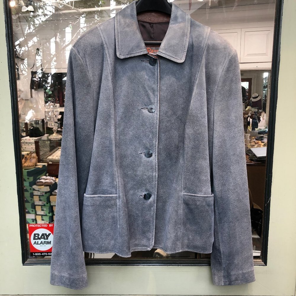 Remy Leather Blue Suede Button-up Jacket